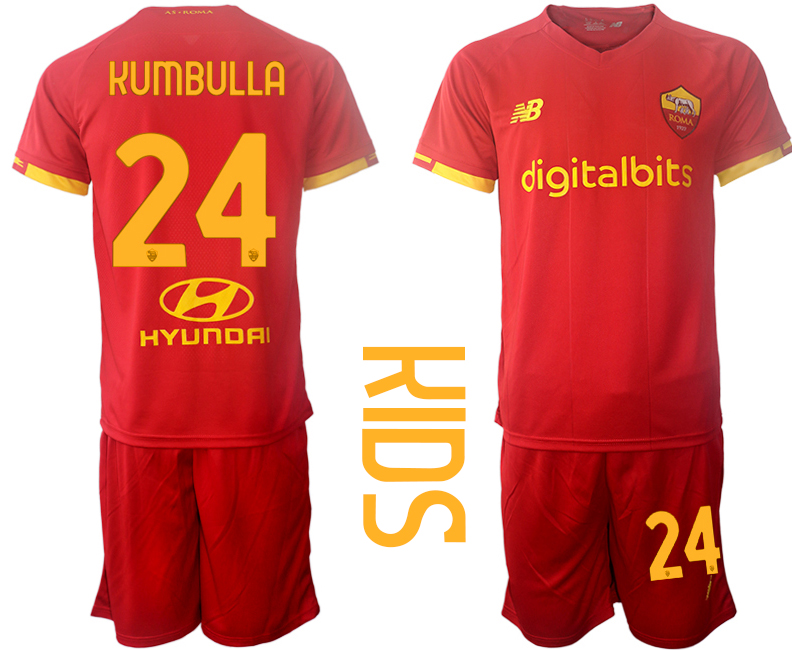 Youth 2021-2022 Club AS Roma home red #24 Soccer Jersey->manchester city jersey->Soccer Club Jersey